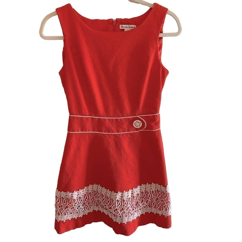 Alexandra Bartlett Orange Sleeveless A-Line Lined Dress Crochet Button Size‎ 4